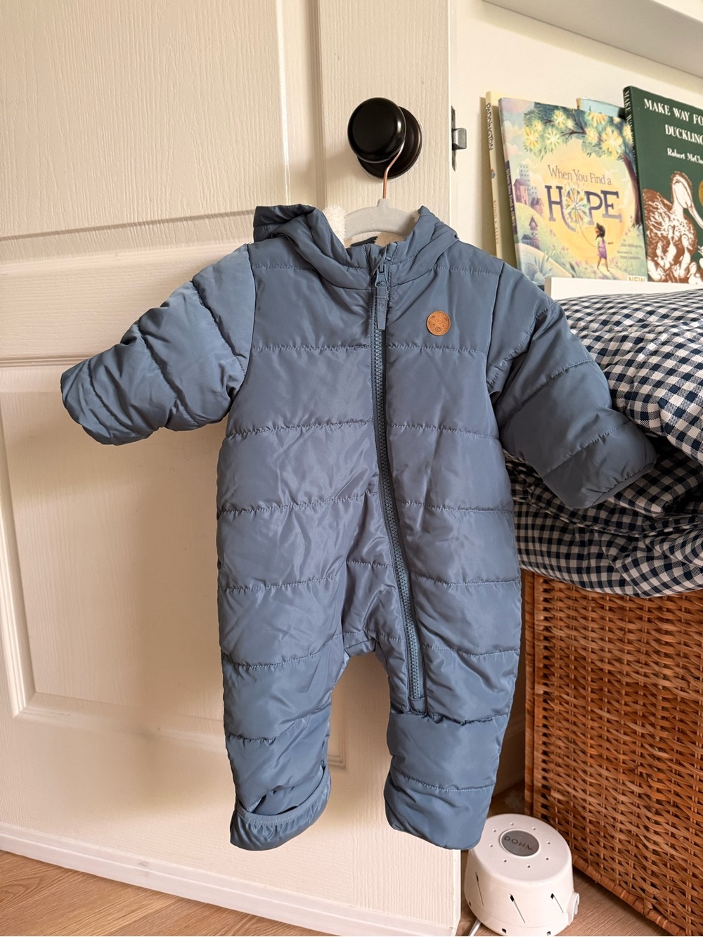 Baby Puffer One-Piece Snowsuit in Slate Blue H&M
